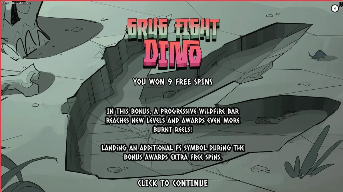 Grug Make Fire slot game interface showing prehistoric theme