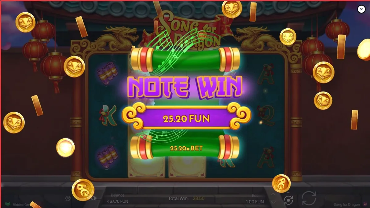 Pemandangan lembah pegunungan dengan naga emas dalam slot Song for Dragon